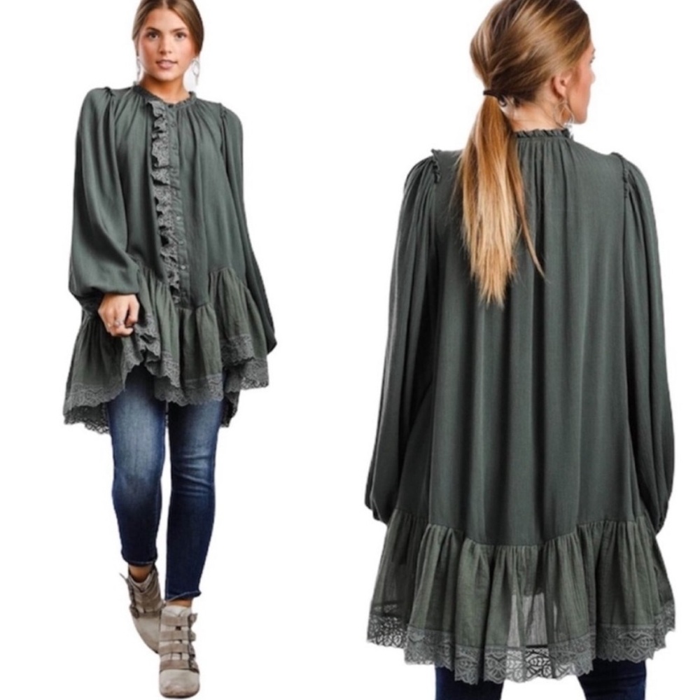 Free People Jeanette lace Victorian Ruffled tunic - Picture 2 of 7